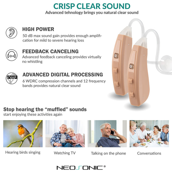 B10 Rechargeable Hearing Aid Behind the Ear with Portable Charging Case - Pair