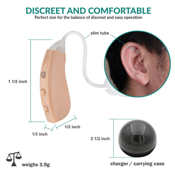 B10 Rechargeable Hearing Aid Behind the Ear with Portable Charging Case - Pair